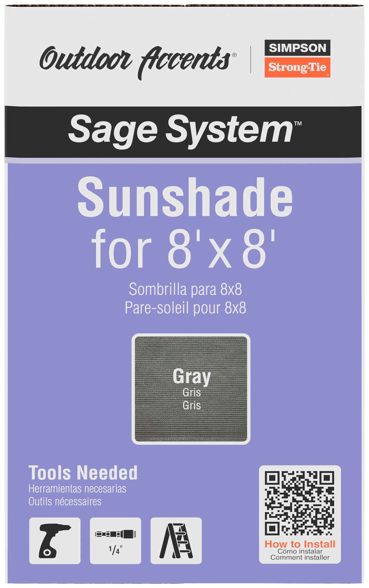 Simpson Strong-Tie SAGE-SHADE8X8G Outdoor Accents® Sage-Shade™ Sunshade for 8 ft. x 8 ft. Pergola, Gray (Pack of 51)