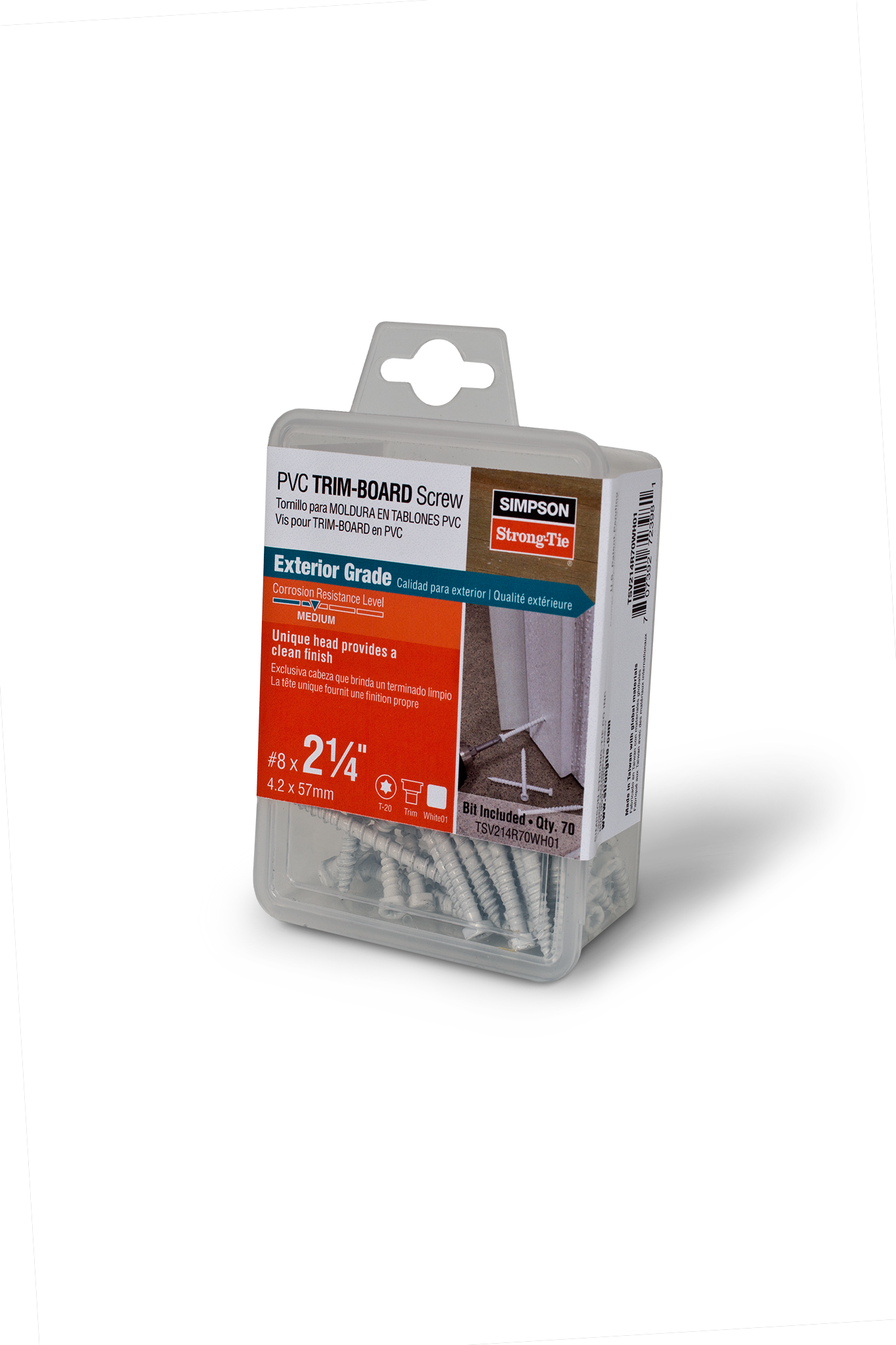 Simpson Strong-Tie TSV214R70WH01 PVC Trim-Board Screw — #8 x 2-1/4 in. T-20 6-Lobe, Exterior-Grade Coating, White (70-Qty) (Pack of 5)
