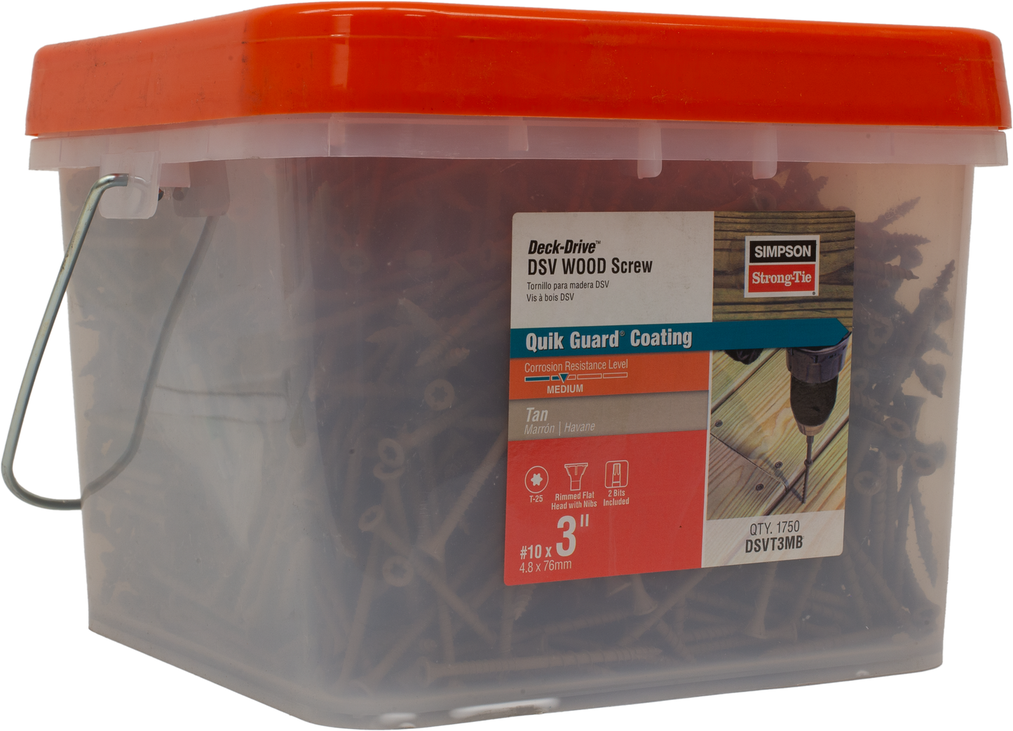 Simpson Strong-Tie DSVT3MB Deck-Drive™ DSV WOOD Screw — #10 x 3 in. T-25, Flat Head, Quik Guard®, Tan (1750-Qty)