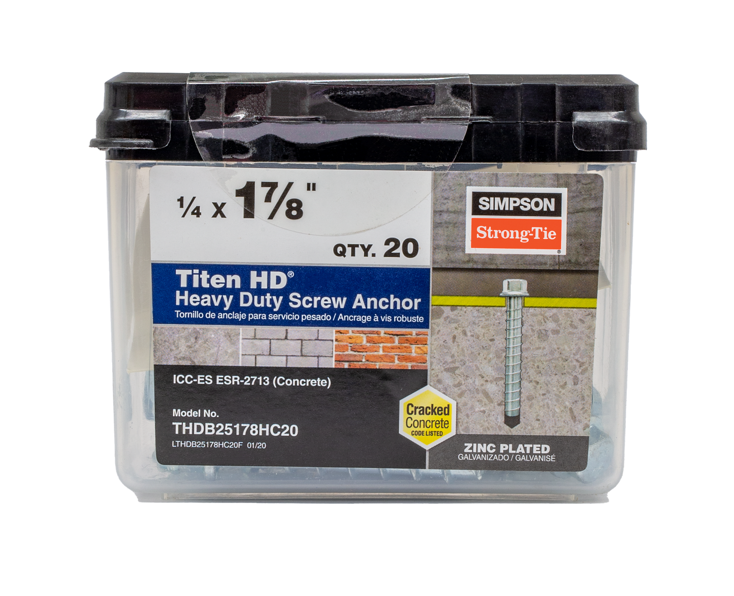 Simpson Strong-Tie THDB25178H Titen HD® 1/4 in. x 1-7/8 in. Heavy-Duty Screw Anchor (100-Qty) (Pack of 490)