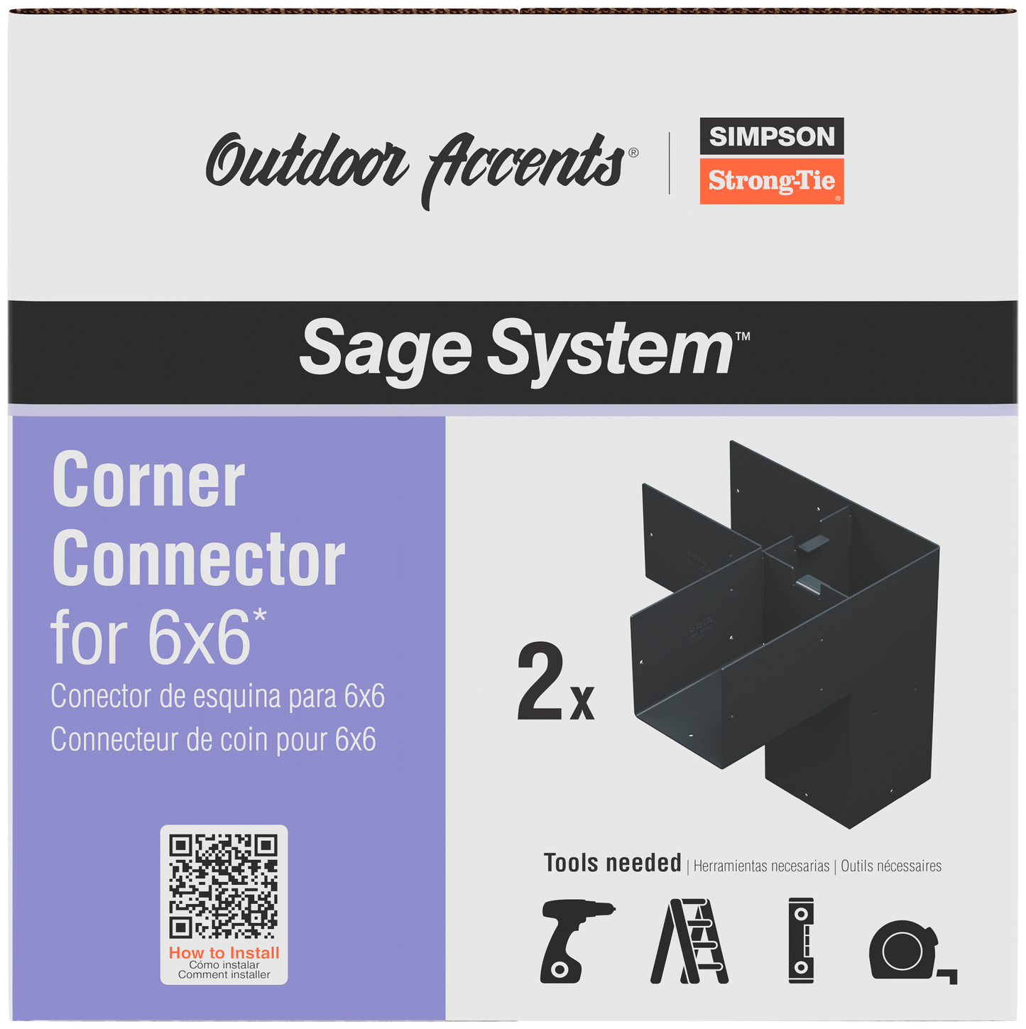 Simpson Strong-Tie SAGE-C66-KT2 Outdoor Accents® Sage System™ Black Powder-Coated Corner Connector for 6x6 with Screws (2-Qty) (Pack of 27)