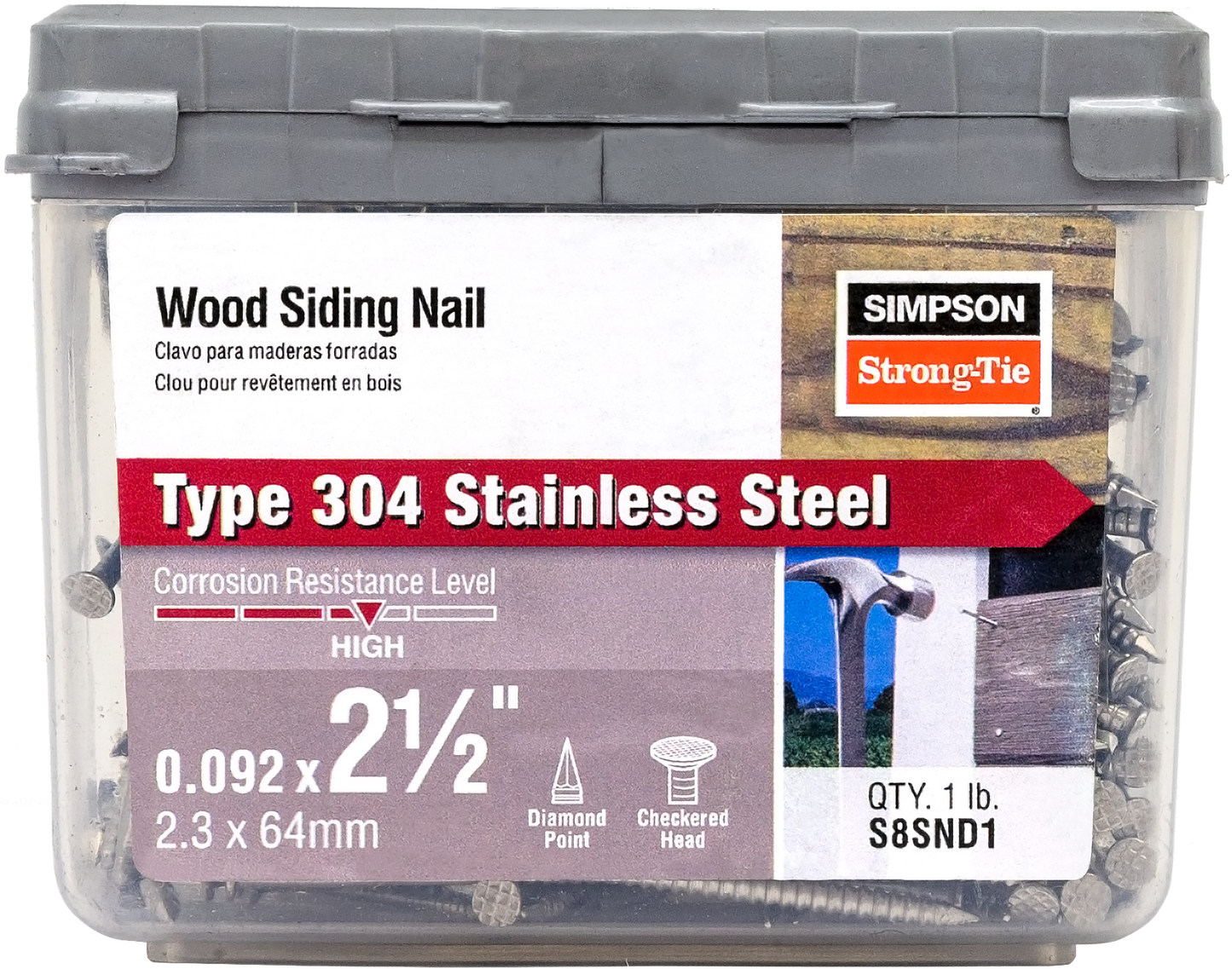 Simpson Strong-Tie S8SND1 Wood Siding Nail — 2-1/2-in. x .092-in. Type 304 Stainless Steel (1 lb.) (Pack of 10)