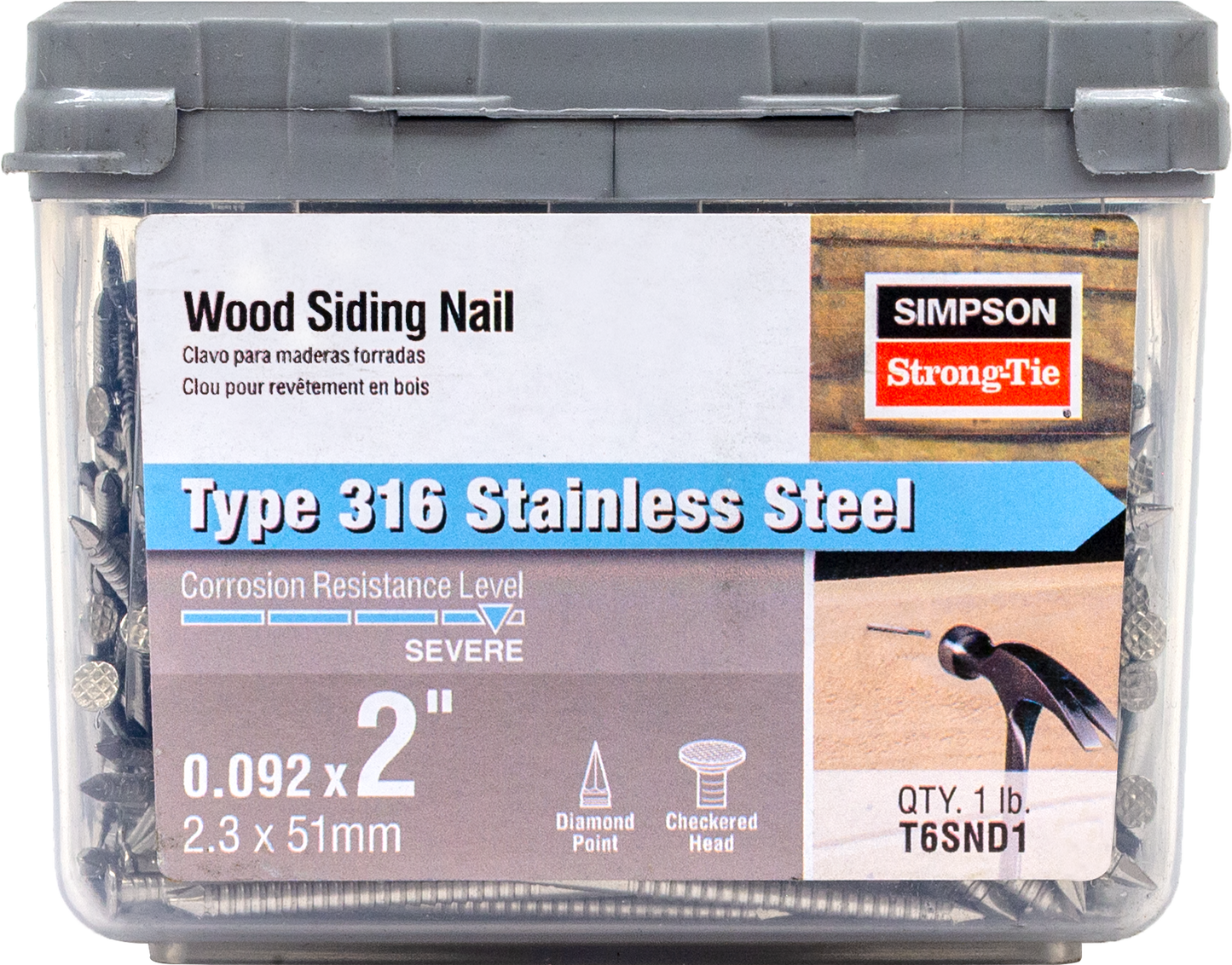 Simpson Strong-Tie T6SND1 Wood Siding Nail — 2 in. x .092 in. Type 316 Stainless Steel (1 lb.) (Pack of 10)