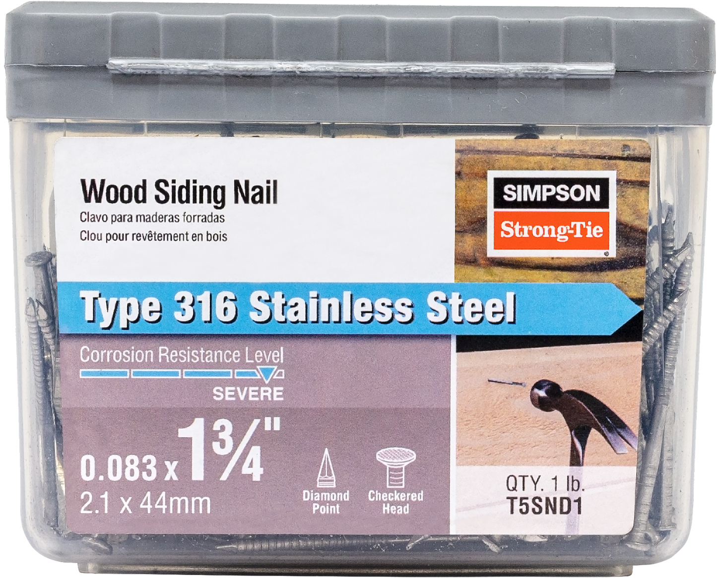 Simpson Strong-Tie T5SND1 Wood Siding Nail — 1-3/4 in. x .083 in. Type 316 Stainless Steel (1 lb.) (Pack of 10)