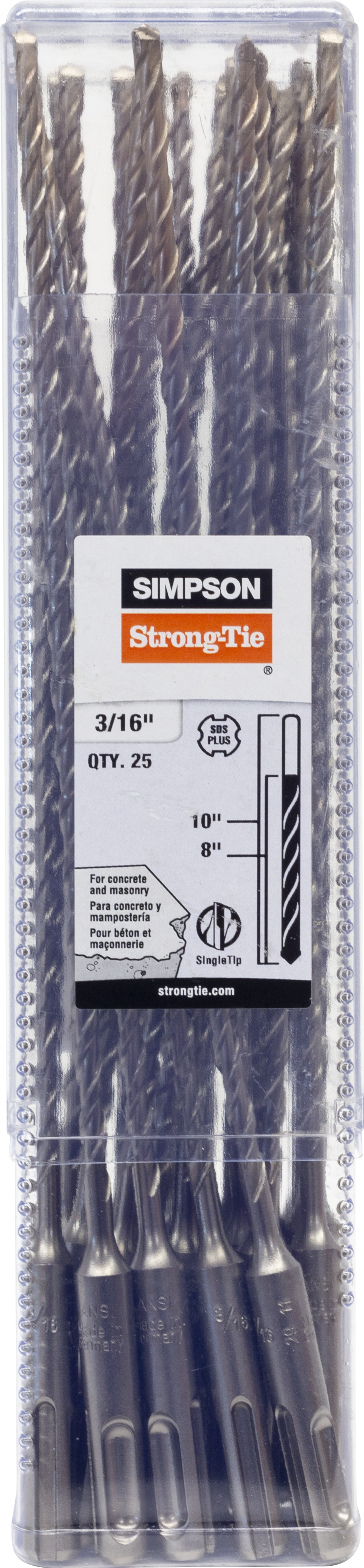 Simpson Strong-Tie MDPL01810-R25 3/16 in. x 10 in. SDS-plus® Shank Drill Bit (25-Qty) (Pack of 12)