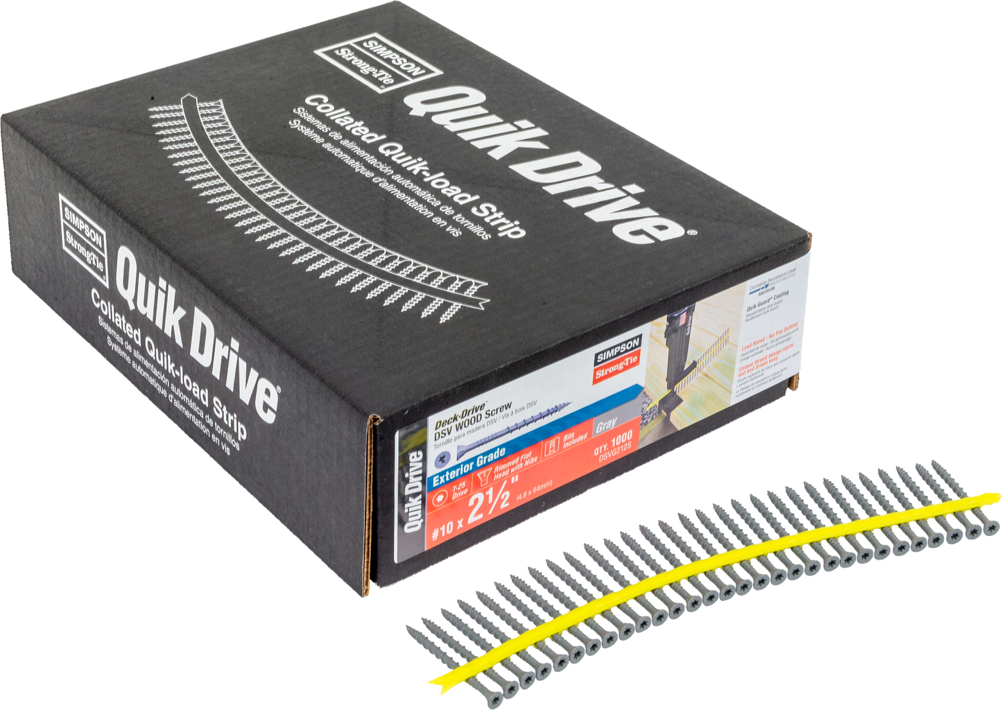 Simpson Strong-Tie DSVG212S Deck-Drive™ DSV WOOD Screw (Collated) — #10 x 2-1/2 in. T25 6-Lobe, Gray (1000-Qty)