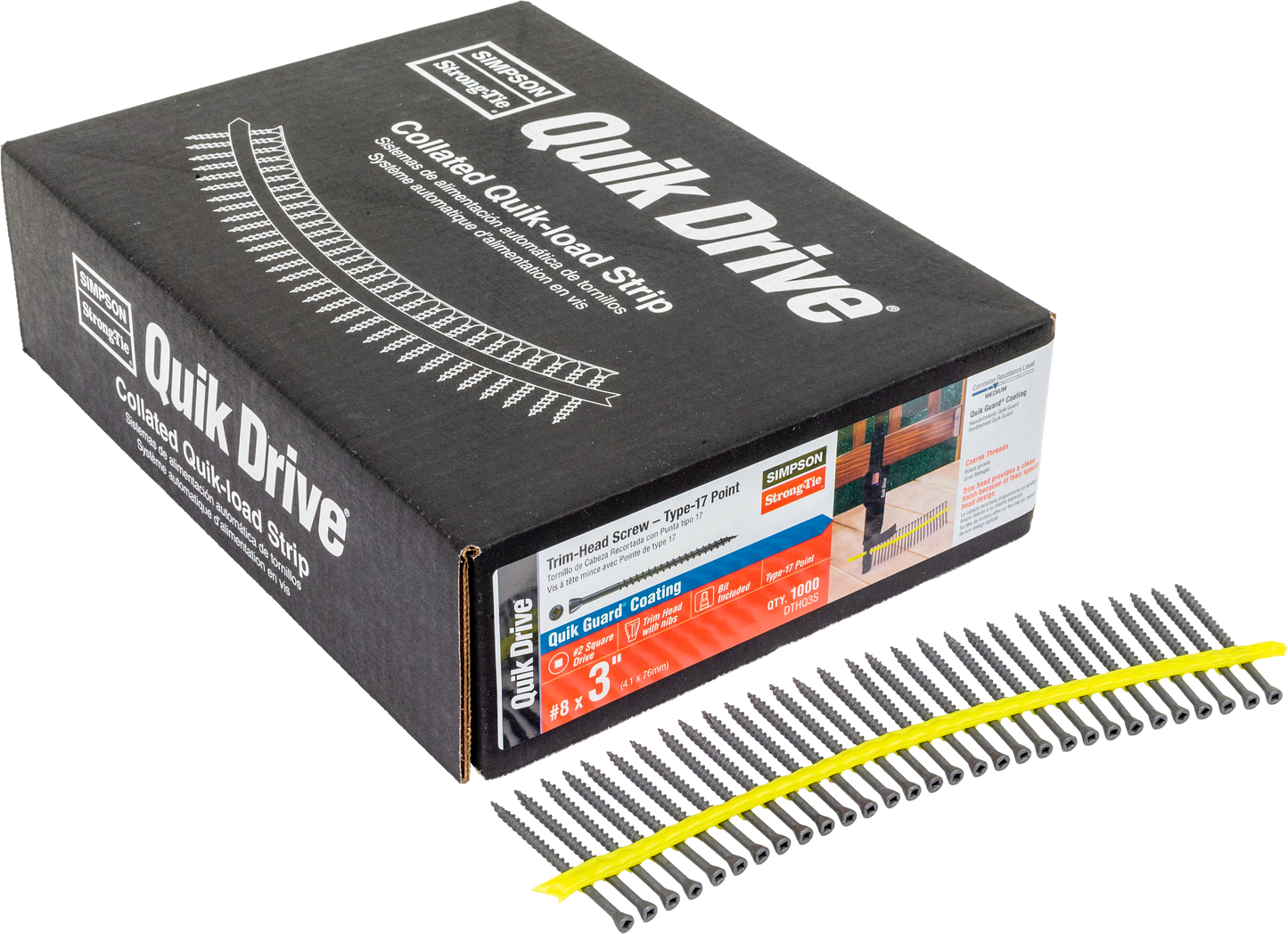 Simpson Strong-Tie DTHQ3S Trim-Head Screw, Type-17 Point — #8 x 3 in. #2U Square Drive, Quik Guard® (1000-Qty)