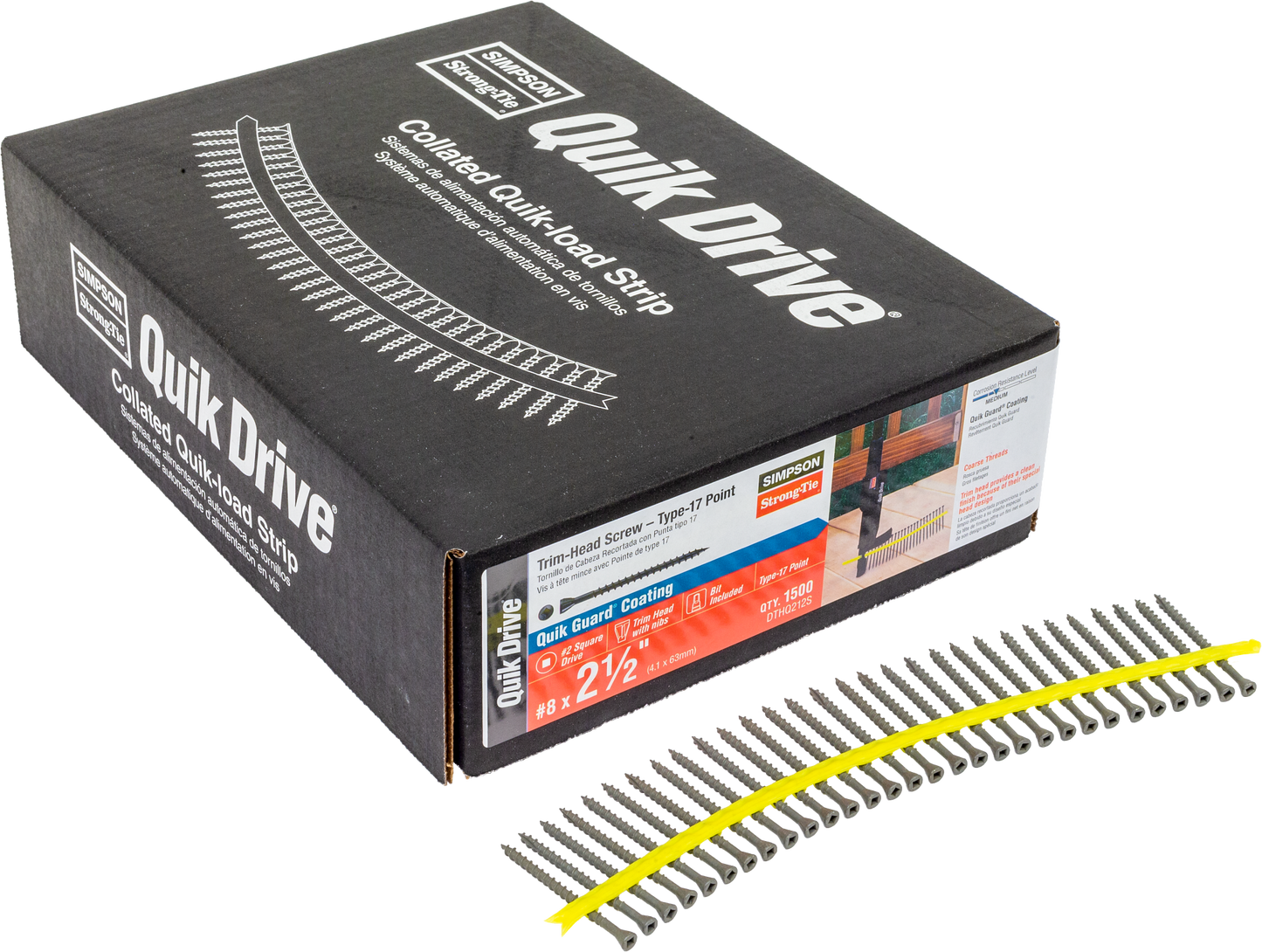 Simpson Strong-Tie DTHQ212S Trim-Head Screw, Type-17 Point — #8 x 2-1/2 in. #2U Square Drive, Quik Guard® (1500-Qty)