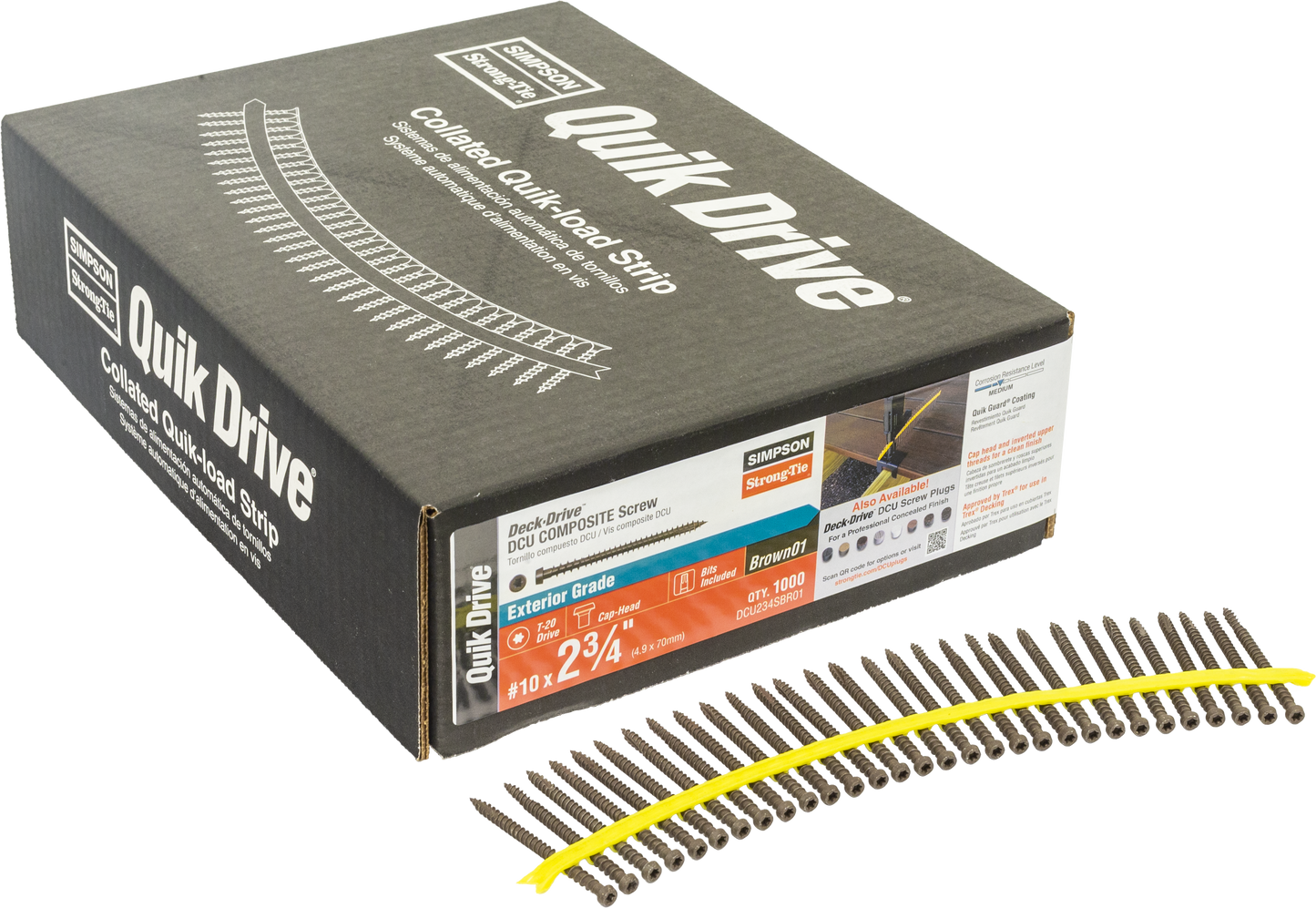 Simpson Strong-Tie DCU234SBR01 Deck-Drive™ DCU COMPOSITE Screw (Collated) — #10 x 2-3/4 in. Quik Guard® Brown 01 (1000-Qty)