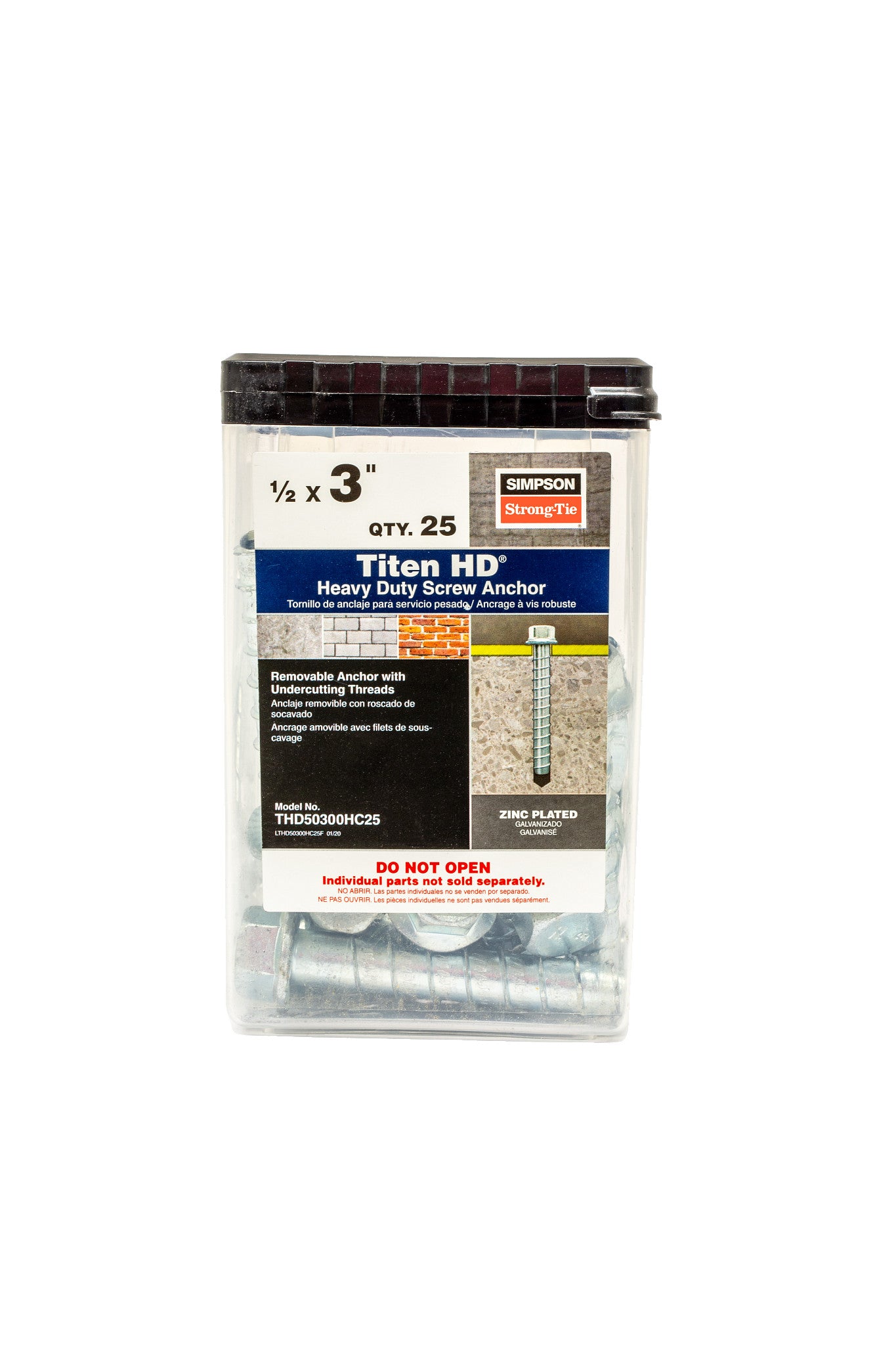 Simpson Strong-Tie THD50300HC25 Titen HD® 1/2 in. x 3 in. Heavy-Duty Screw Anchor (25-Qty) (Pack of 3)