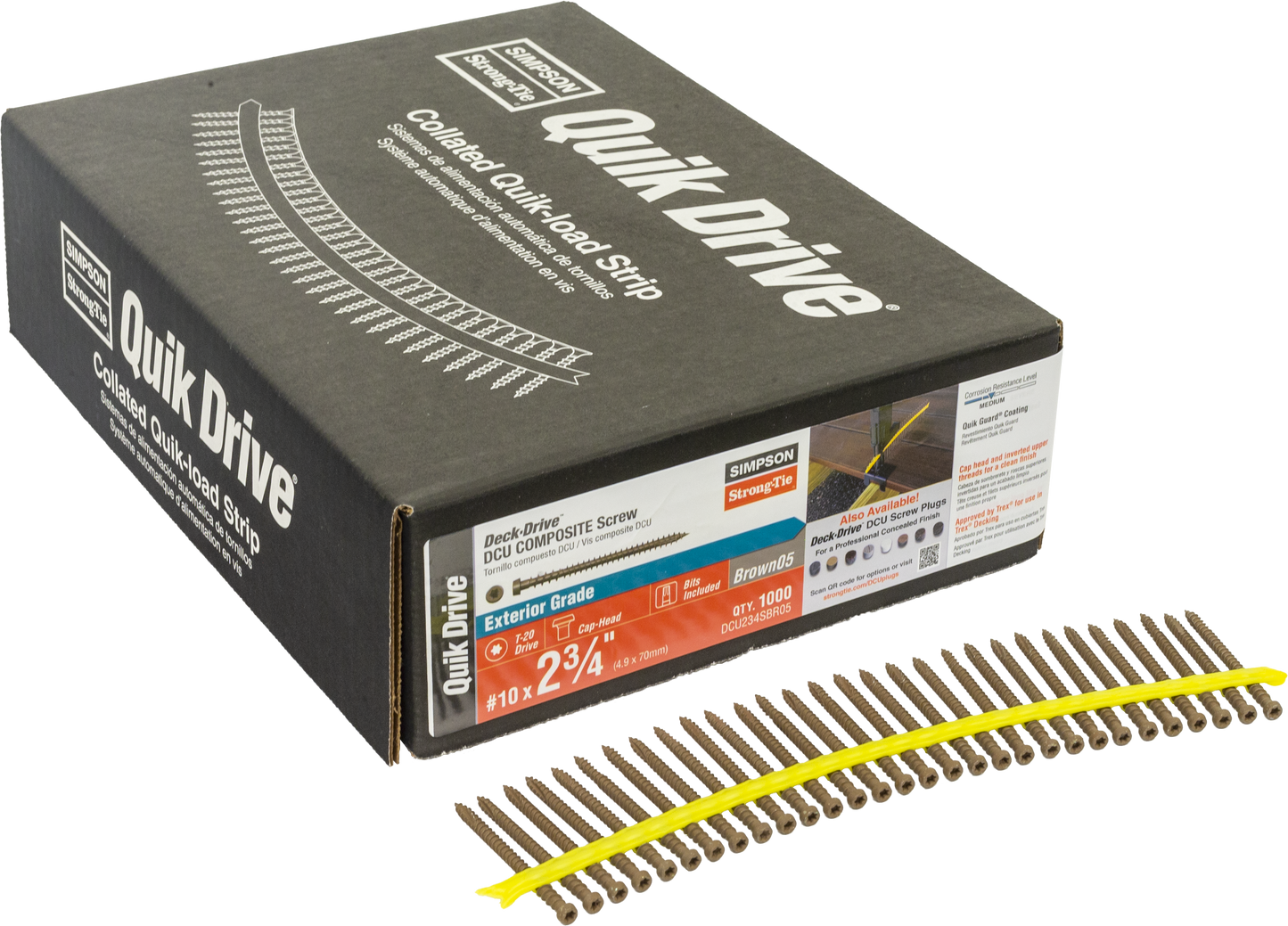 Simpson Strong-Tie DCU234SBR05 Deck-Drive™ DCU COMPOSITE Screw (Collated) — #10 x 2-3/4 in. Quik Guard® Brown 05 (1000-Qty) (Pack of 100)